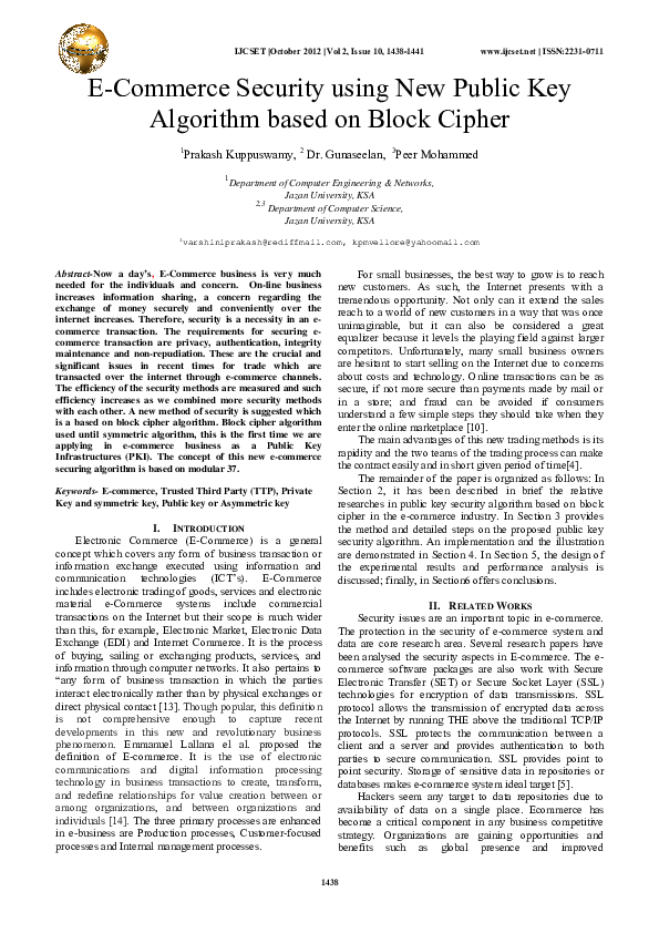 (PDF) E-Commerce Security using New Public Key Algorithm based on Block ...