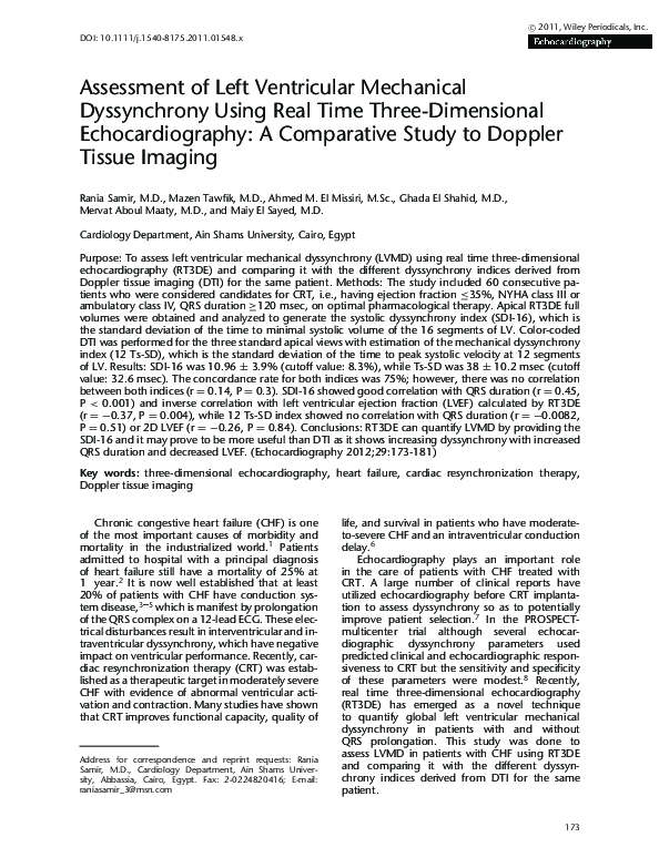 (PDF) Assessment of Left Ventricular Mechanical Dyssynchrony Using Real ...