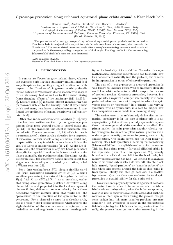 (PDF) Gyroscope precession along unbound equatorial plane orbits around