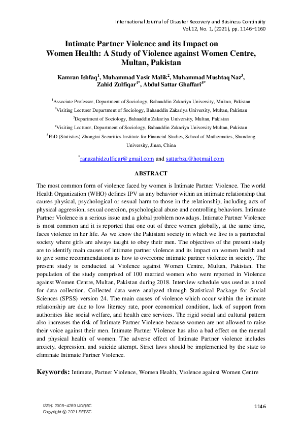 (PDF) Intimate Partner Violence and its Impact on Women Health: A Study ...