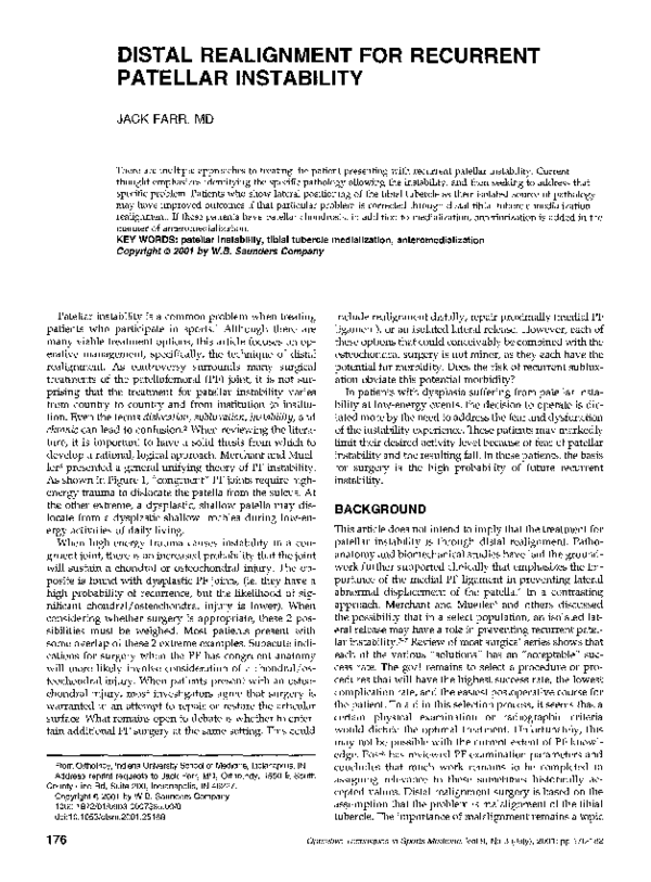 (PDF) Distal realignment for recurrent patellar instability