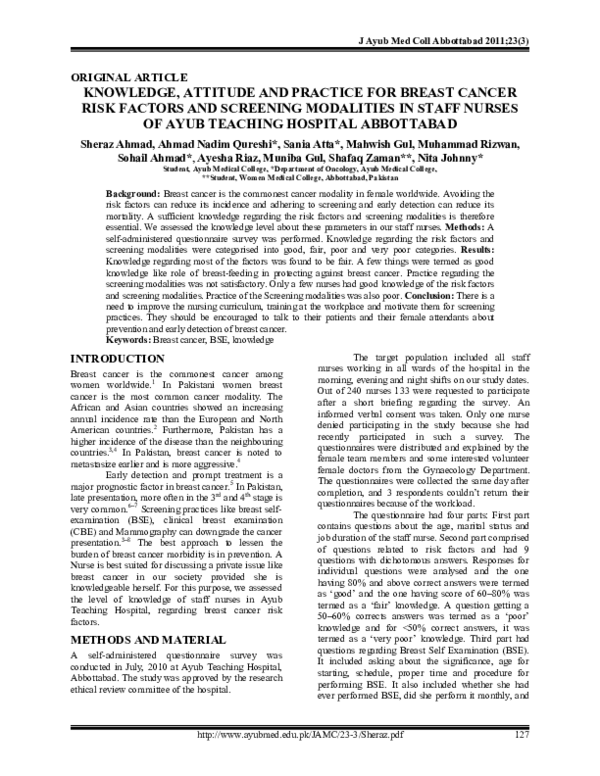 (PDF) Knowledge, attitude and practice for breast cancer risk factors ...