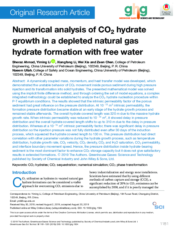 (PDF) Numerical analysis of CO 2 hydrate growth in a depleted natural ...