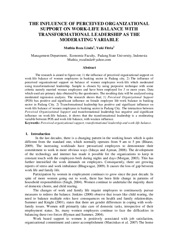 (PDF) The Influence of Perceived Organizational Support on Work-Life ...