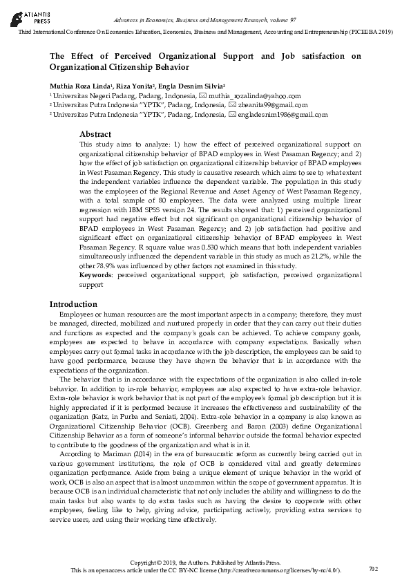 (PDF) The Effect of Perceived Organizational Support and Job ...