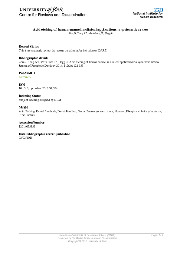 (PDF) Acid etching of human enamel in clinical applications A