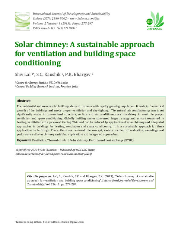 (PDF) Solar chimney: A sustainable approach for ventilation and ...