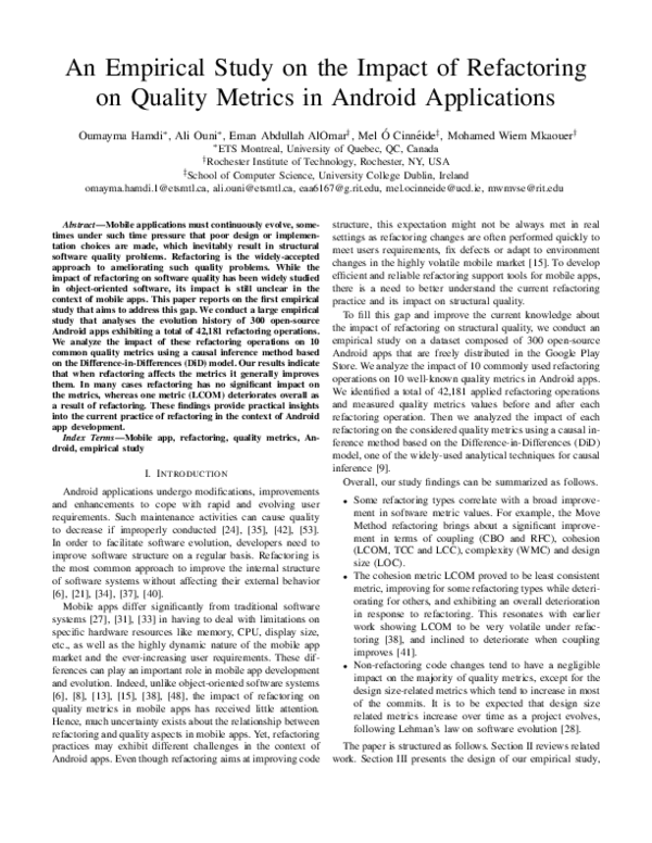 (PDF) An Empirical Study on the Impact of Refactoring on Quality ...