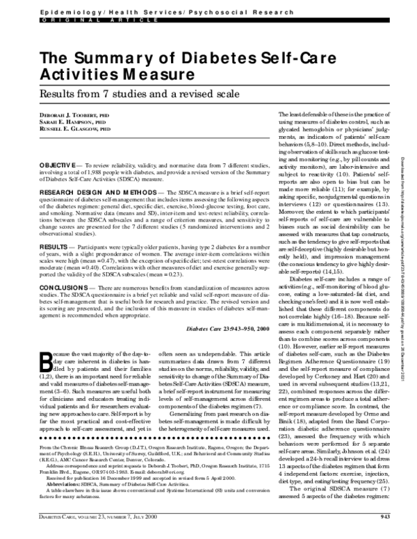 (PDF) The summary of diabetes selfcare activities measure results