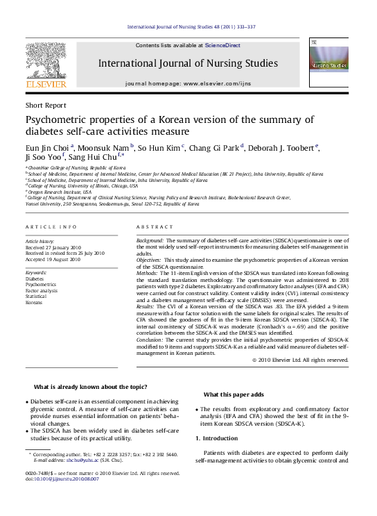 (PDF) Psychometric properties of a Korean version of the summary of ...