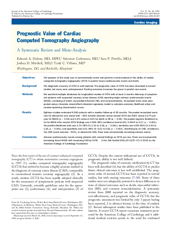 (PDF) Prognostic value of cardiac computed tomography angiography: a ...