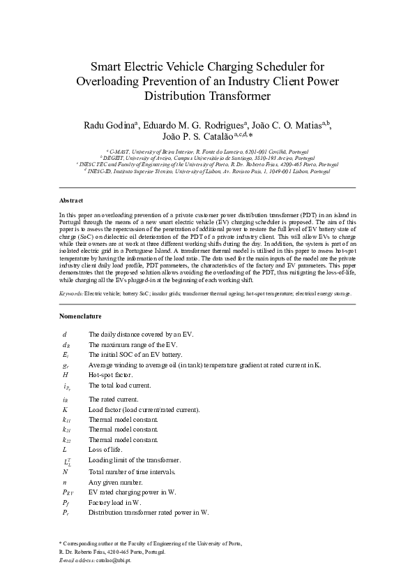 (PDF) Smart electric vehicle charging scheduler for overloading ...