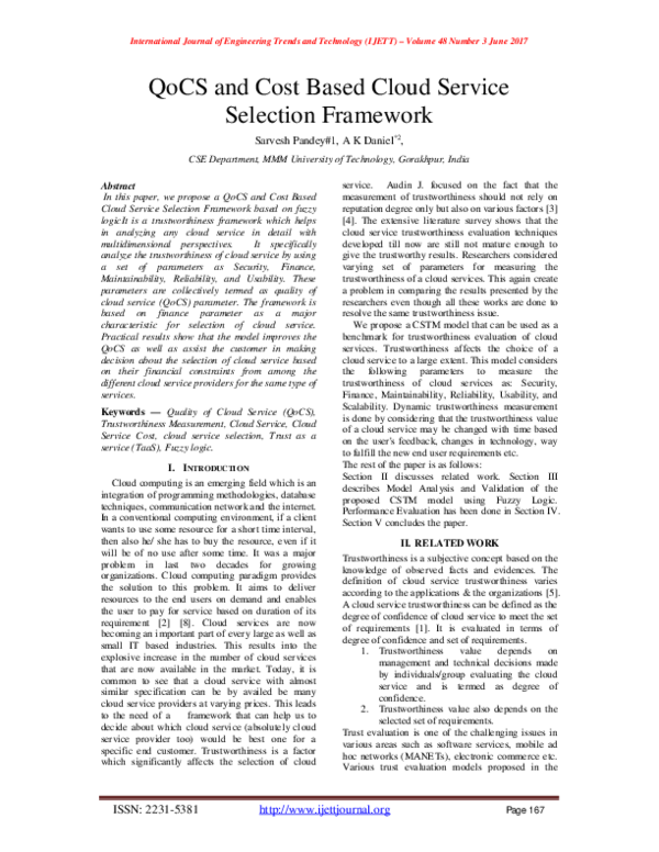 (PDF) QoCS and Cost Based Cloud Service Selection Framework