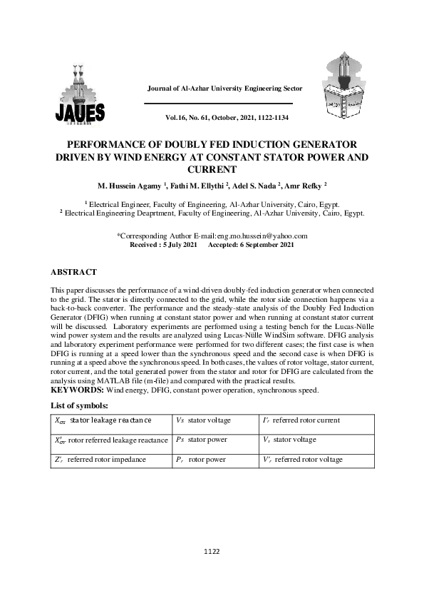 (PDF) Performance of Doubly Fed Induction Generator Driven by Wind ...