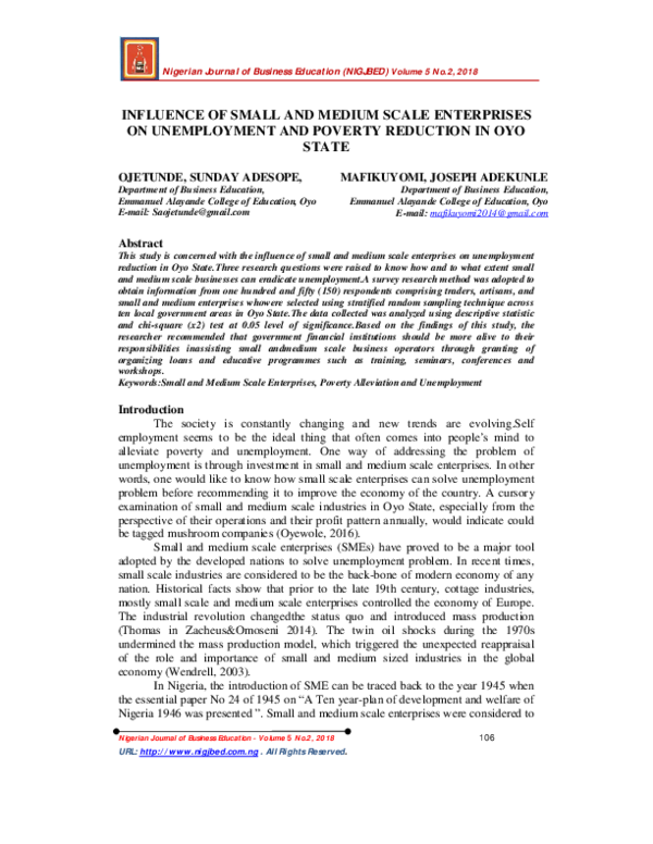(PDF) Influence of Small and Medium Scale Enterprises on Unemployment ...