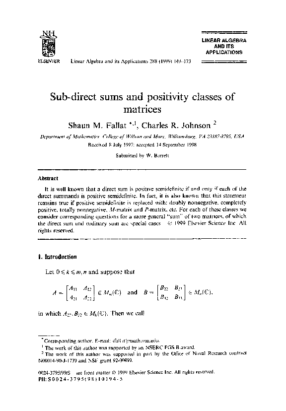 (PDF) Sub-direct sums and positivity classes of matrices