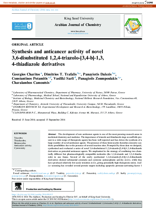 (PDF) Synthesis and anticancer activity of novel 3 , 6-disubstituted 1
