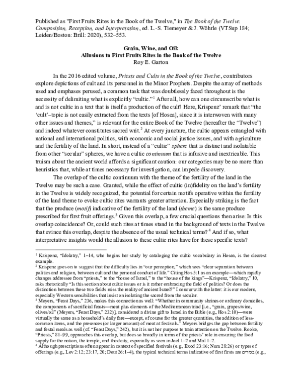 (PDF) First Fruits Rites in the Book of the Twelve