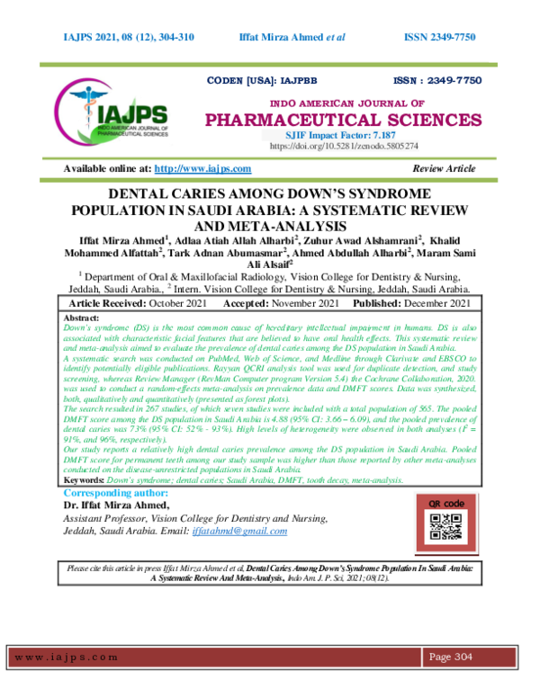 (PDF) DENTAL CARIES AMONG DOWN'S SYNDROME POPULATION IN SAUDI ARABIA: A ...