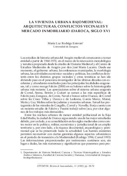 La vivienda urbana bajomedieval: arquitecturas, conflictos vecinales y mercado inmobiliario (Daroca, siglo XV)