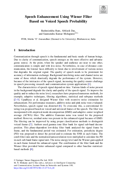 (PDF) Speech Enhancement Using Wiener Filter Based on Voiced Speech ...