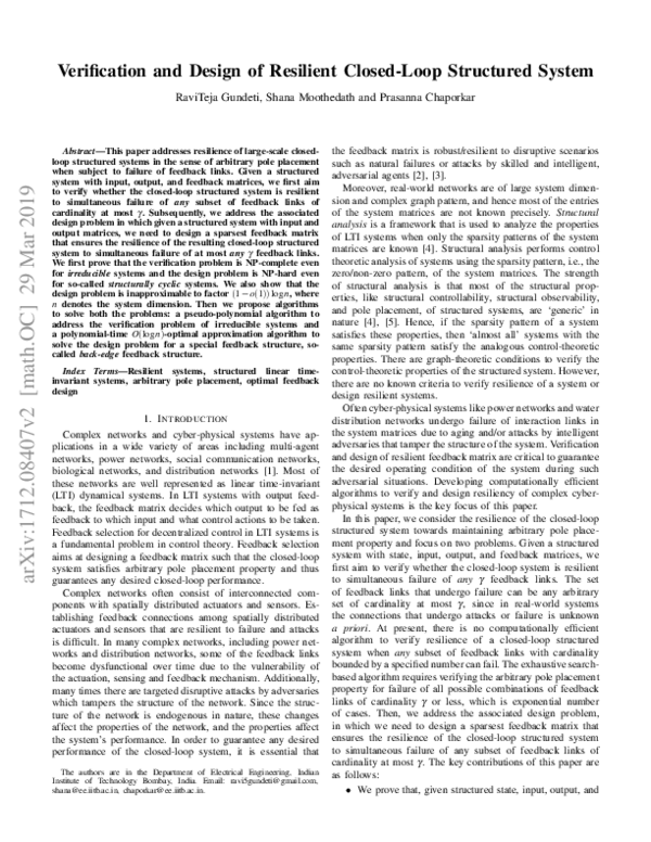 (PDF) Verification and Design of Resilient Closed-Loop Structured System