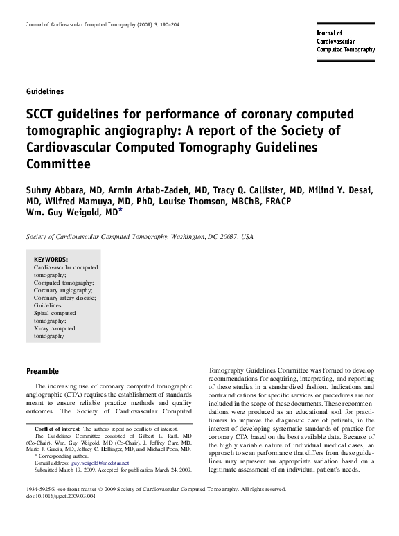 (PDF) SCCT guidelines for performance of coronary computed tomographic ...