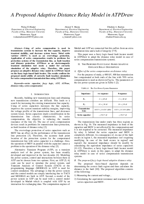 (PDF) A Proposed Adaptive Distance Relay Model in ATPDraw