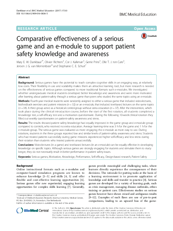 (PDF) Comparative effectiveness of a serious game and an e-module to ...