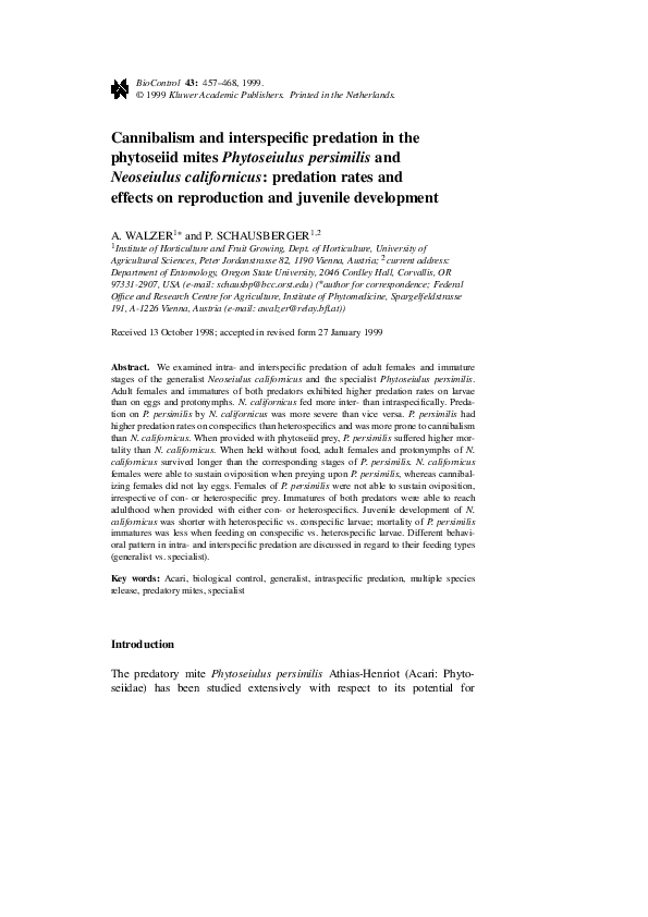 (PDF) Cannibalism and interspecific predation in the phytoseiid mites ...