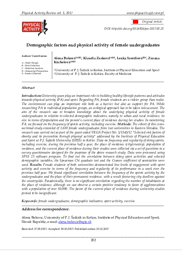 (PDF) Demographic factors and physical activity of female undergraduates