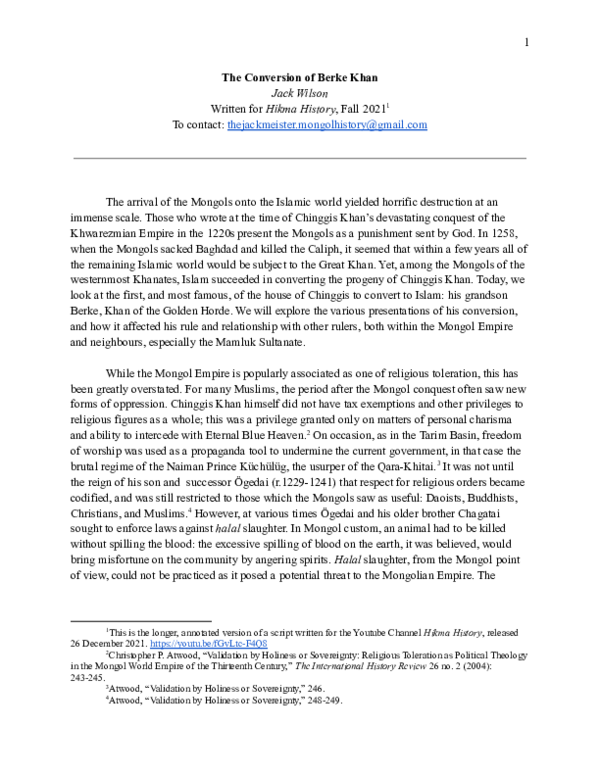 The Conversion of Berke Khan