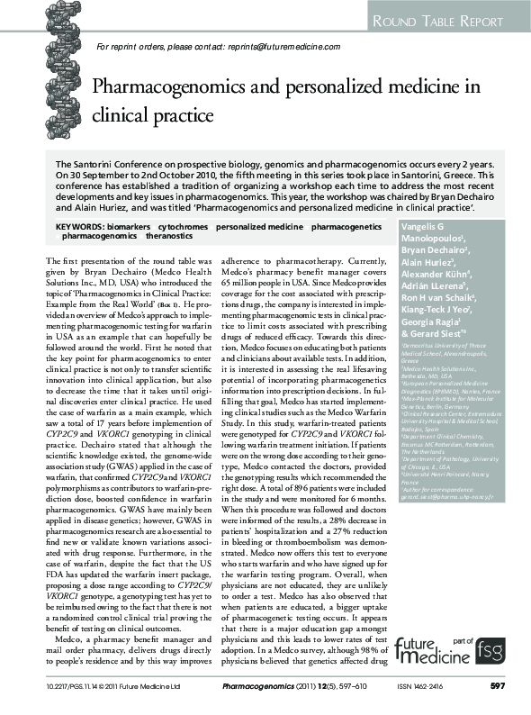 (PDF) Pharmacogenomics and personalized medicine in clinical practice