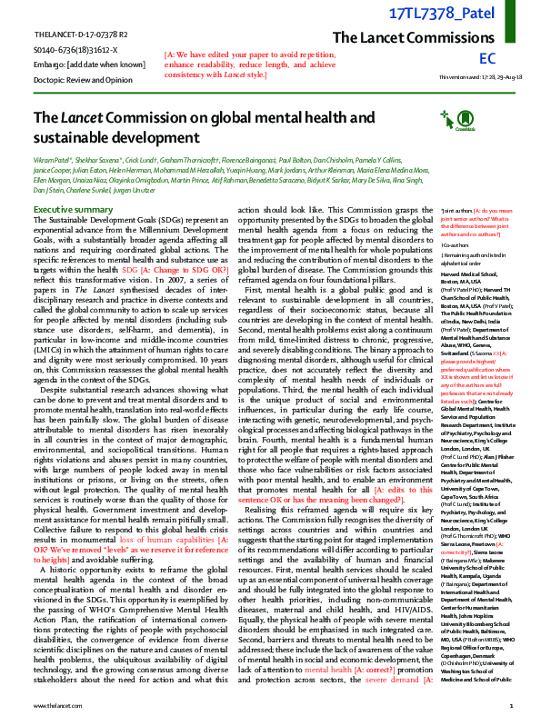 (PDF) The Lancet Commissions The Lancet Commission on global mental