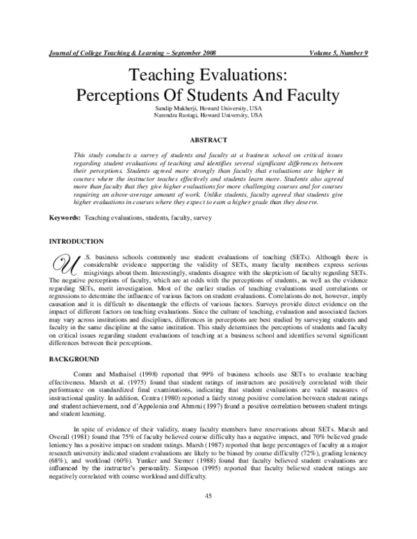 (PDF) Teaching Evaluations: Perceptions Of Students And Faculty