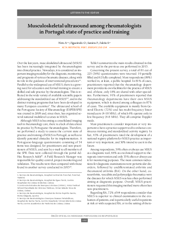 (PDF) Musculoskeletal ultrasound among rheumatologists in Portugal ...