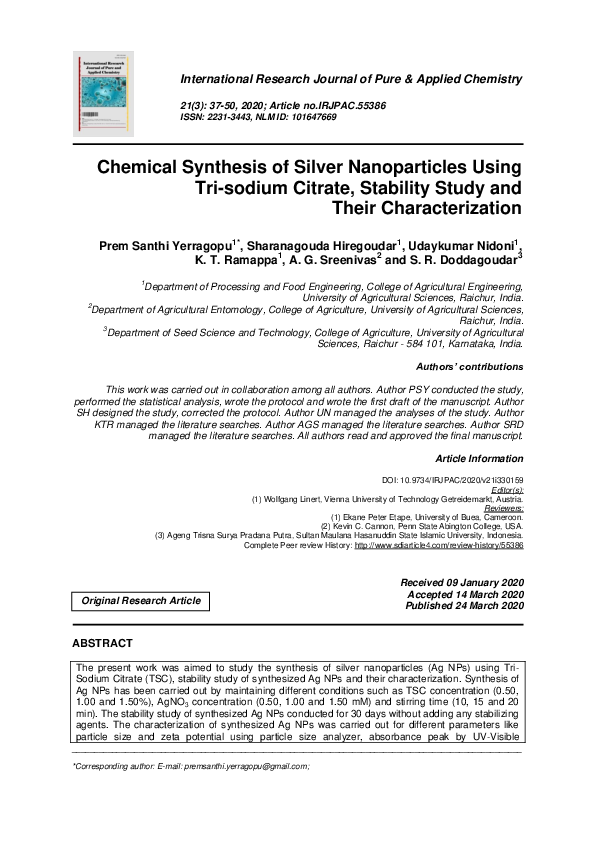 (PDF) Chemical Synthesis of Silver Nanoparticles Using Tri-sodium ...