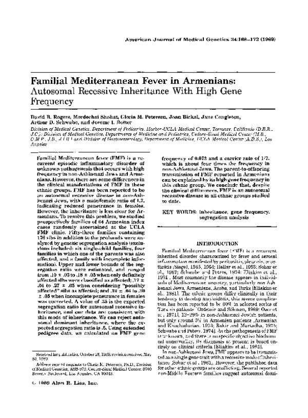 (PDF) Familial Mediterranean fever in Armenians: Autosomal recessive ...