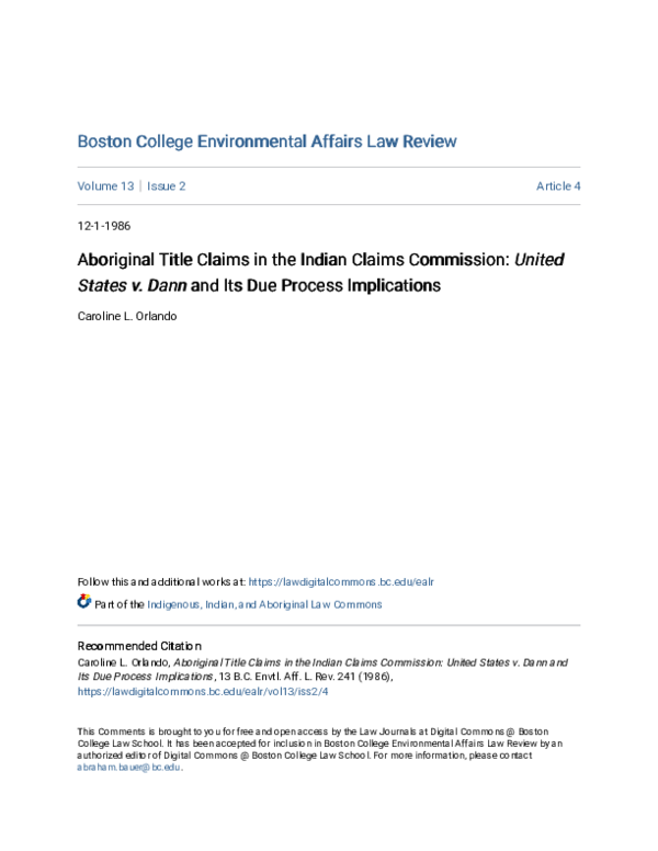 (PDF) Aboriginal Title Claims in the Indian Claims Commission: United ...