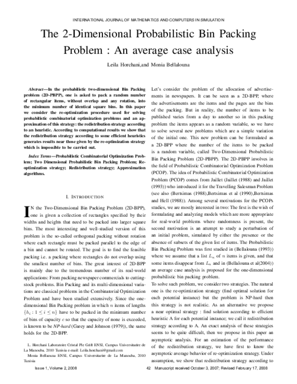 (PDF) The 2dimensional probabilistic bin packing problem an average
