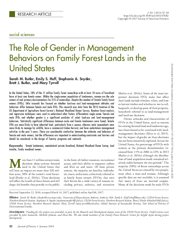 (PDF) The Role of Gender in Management Behaviors on Family Forest Lands ...
