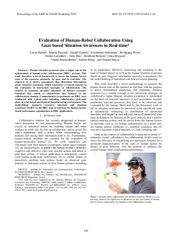 (PDF) Evaluation of Human-Robot Collaboration Using Gaze based ...