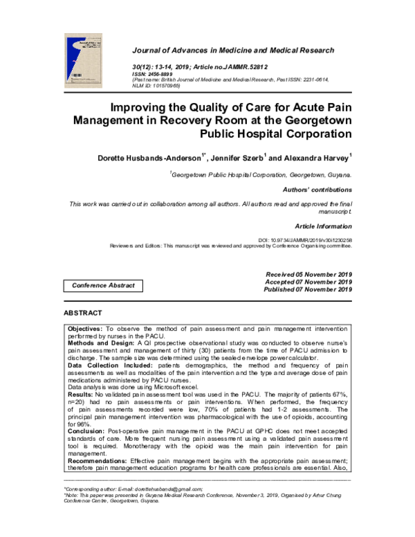 (PDF) Improving the Quality of Care for Acute Pain Management in ...