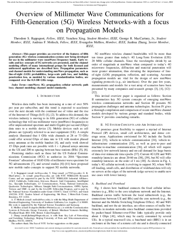 (PDF) Overview of Millimeter Wave Communications for Fifth-Generation ...