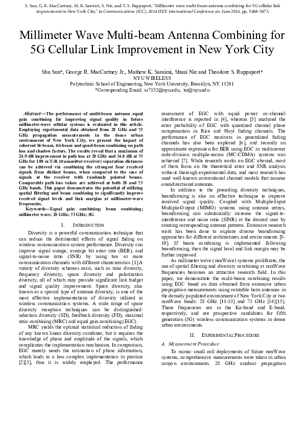 (PDF) Millimeter wave multi-beam antenna combining for 5G cellular link ...