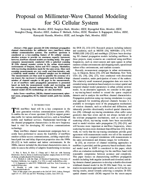 (PDF) Proposal on Millimeter-Wave Channel Modeling for 5G Cellular System