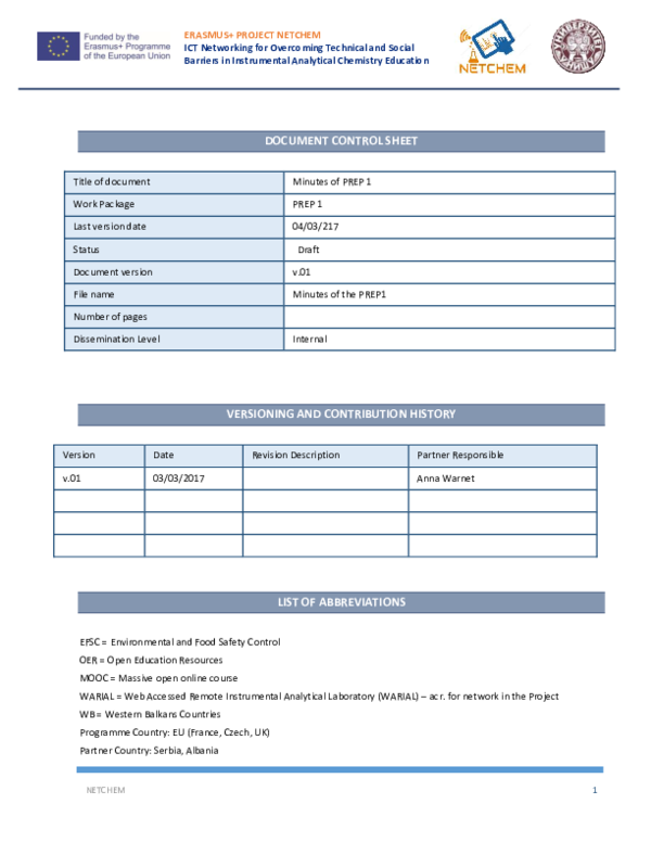 (PDF) Overview of Erasmus+ NETCHEM project: ICT networking for ...