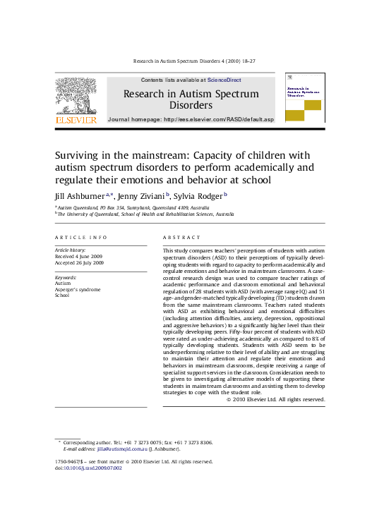 (PDF) Surviving in the mainstream: Capacity of children with autism ...