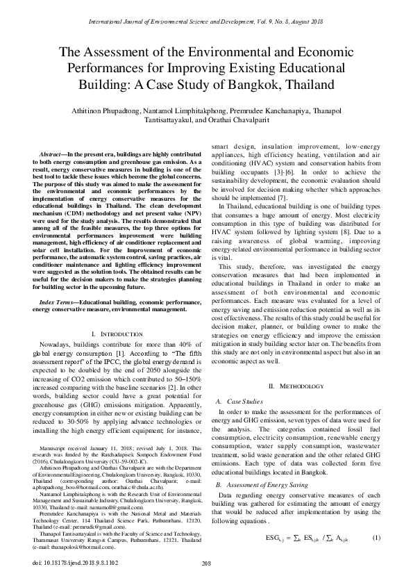 (PDF) The Assessment of the Environmental and Economic Performances for ...