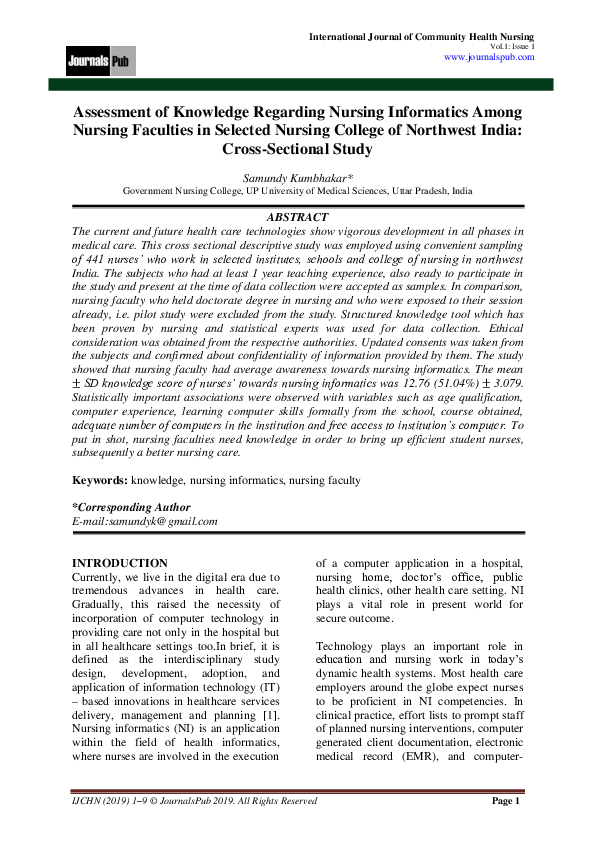(PDF) Assessment of Knowledge Regarding Nursing Informatics Among ...
